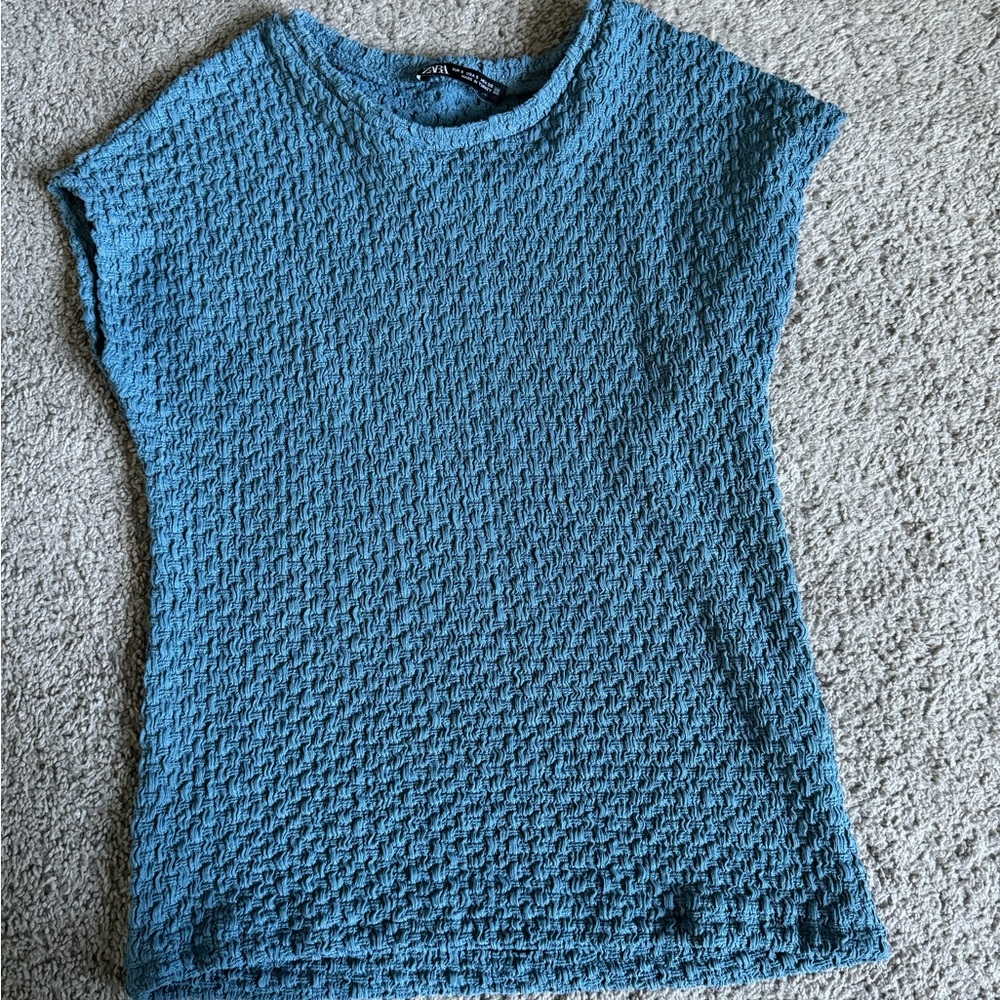 Zara Blue short Sleeve Shirt Small